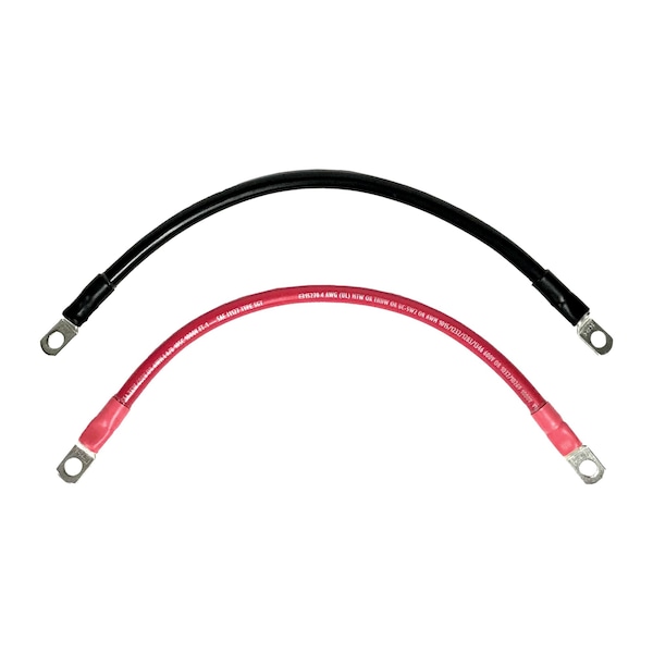 Marine Battery Cable Set, 4 AWG Gauge, Tinned Copper w/ Black & Red PVC, 12" Length, 3/8" Lugs